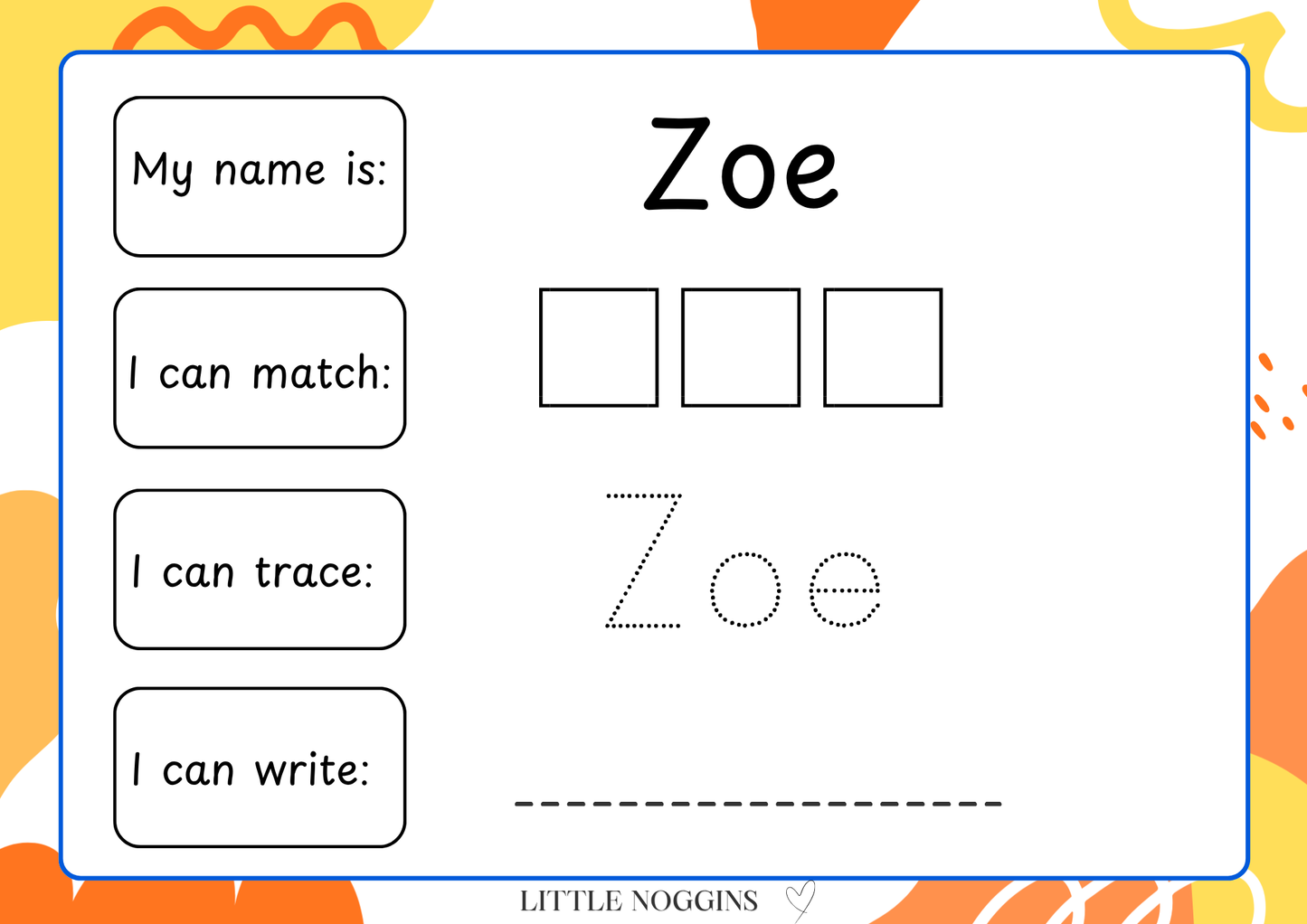 Name Writing Practice Sheet