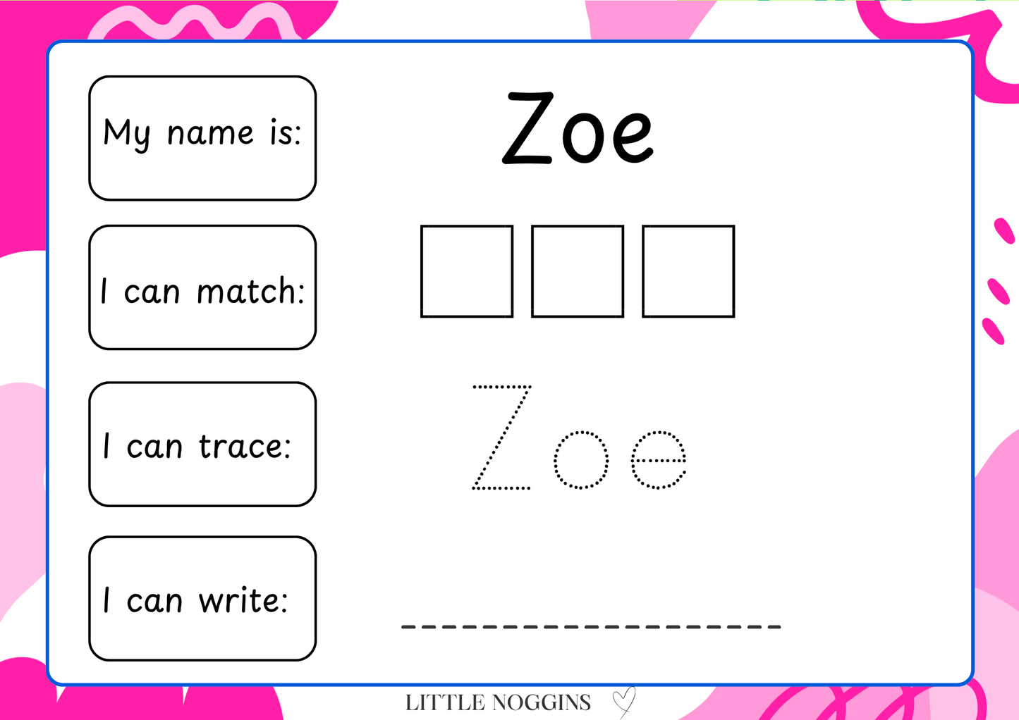 Name Writing Practice Sheet